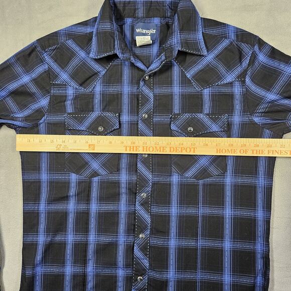 Wrangler Pearl Snap Shirt Mens Medium Button Down Black Plaid Cowboy Western - Picture 8 of 11